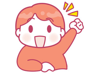 赤いシャツのかわいい男の子が笑顔でポーズ