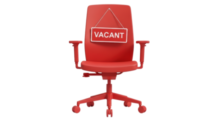 Isolated Red Office Chair with Vacant Sign Representing Job Opening or Vacant Position