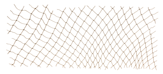 Torn Football or tennis net. Rope mesh on a white background close-up