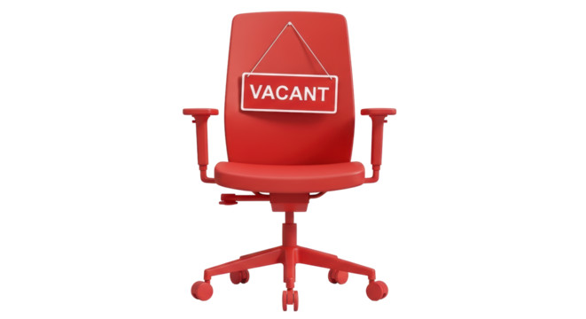 Isolated Red Office Chair with Vacant Sign Representing Job Opening or Vacant Position