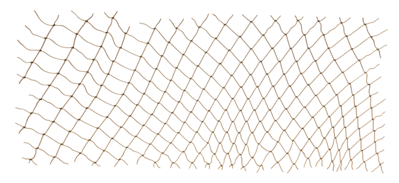 Torn Football or tennis net. Rope mesh on a white background close-up