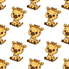 Cute cartoon kawaii giraffe seamless pattern