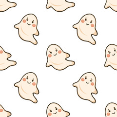 Halloween cartoon ghost seamless pattern, Kawaii Ghost 