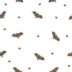 seamless pattern with bats and hearts, Halloween cartoon bats seamless pattern