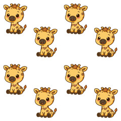 set of animals, Cute cartoon kawaii giraffe seamless pattern