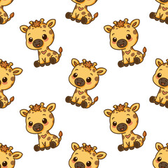 set of cartoon animals, Cute cartoon kawaii giraffe seamless pattern