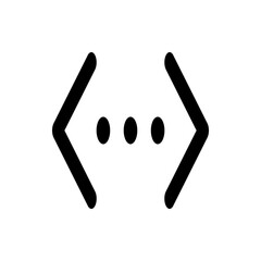 A simple black and white illustration of angular brackets with three dots in the center on a white background