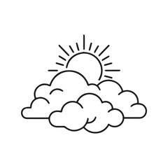 Minimalist Sky Icon with Sun Over Clouds, Simple Weather Symbol in Vector Line Art.
