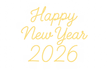 Happy new year 2026 greeting text on transparent background
