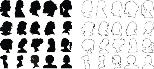 People line art Icon. Profile and people silhouette collection. User profile symbol. Group of people or group of users collection. Perfect can use in demographic, social media, and team concept.