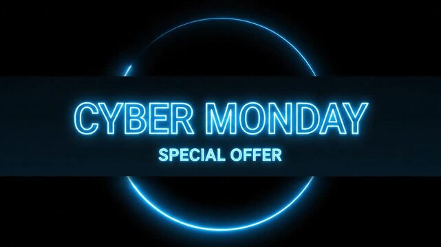 Futuristic neon "Cyber Monday" sale announcement with "Special Offer" text - Powered by Adobe