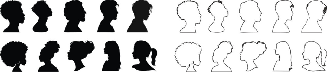 People line art Icon. Profile and people silhouette collection. User profile symbol. Group of people or group of users collection. Perfect can use in demographic, social media, and team concept.