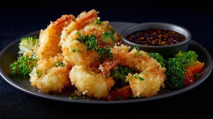 Crispy fried shrimp with sauce