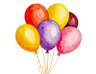 Watercolor balloons for party and celebration art on transparent background