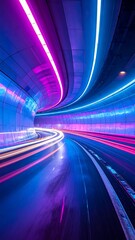 Neon tunnel at night