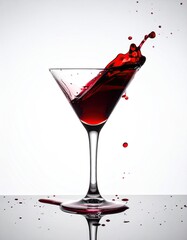 Red cocktail splash in martini glass