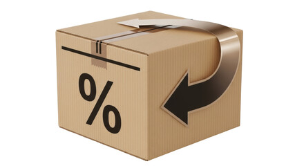 Isolated Cardboard Box with Discount Symbol and Arrow, Commerce, Business, and Finance