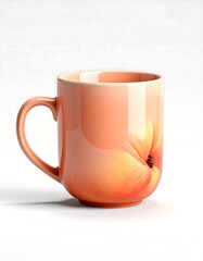 Peach-colored mug with a peach design