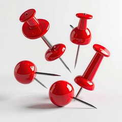 Four red pushpins scattered, sharp points angled outward