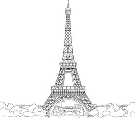 Minimalist Eiffel Tower Line Art Vector Illustration. Paris Landmark Outline Design Suitable for Posters, Prints, Icons, and Branding.