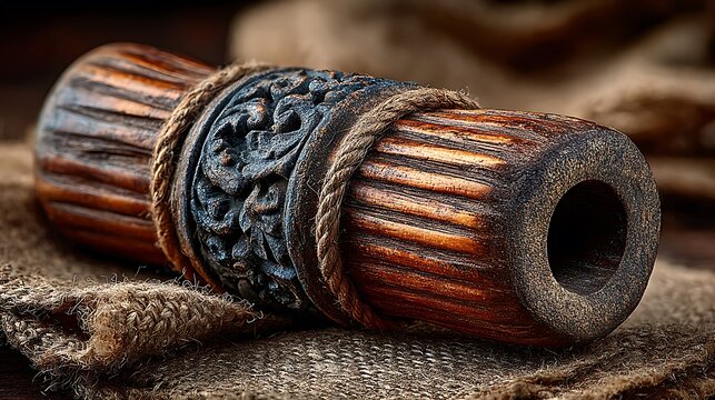 Bamboo guiro percussion with traditional folk design high resolution picture