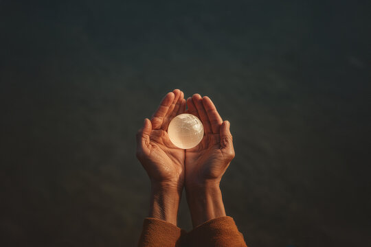 Hands Holding Glowing Globe of Fragile World
