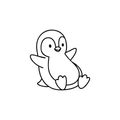 Fototapeta premium A cheerful cartoon penguin character sitting with its flippers outstretched, exuding a playful and friendly vibe.