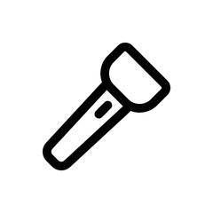 A simple black and white line drawing of a flashlight with a rectangular head and cylindrical handle shape