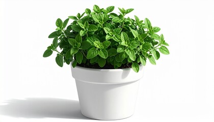 Obraz premium A potted basil plant with wide fresh leaves realistic organic texture white background with natural shading 