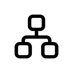 A simple black and white diagram icon depicting a hierarchical structure with connected square elements