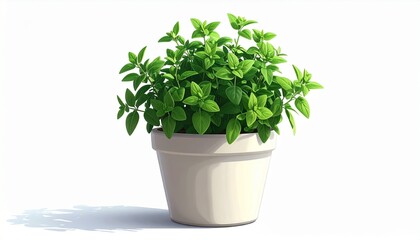 Fototapeta premium A potted basil plant with wide fresh leaves realistic organic texture white background with natural shading 