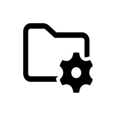 A black and white icon depicting a folder with a gear overlay, suggesting settings or configuration options