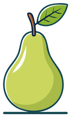 Fresh Green Pear Fruit Illustration Simple Cartoon Style with Stem and Leaf Organic Healthy Produce Design