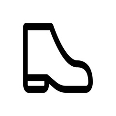 A simple black and white line drawing icon of a shoe with a heel on a plain white background image view