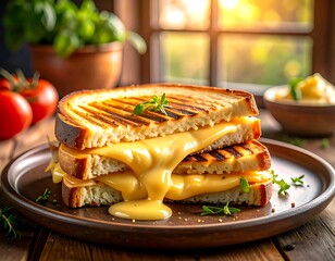 Gooey Grilled Cheese Sandwich with Melty Cheese and Fresh Herbs, Perfect for a Cozy Meal