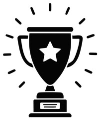 Award trophy with radiating light bursts and star symbol for victory and achievement