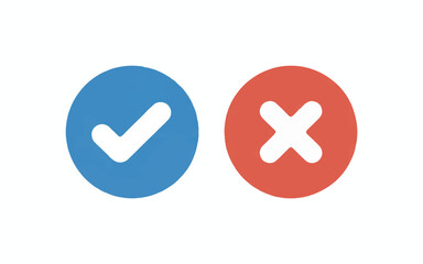 Obraz premium Blue Check Mark and Red Cross Symbols on White Background vector illustration