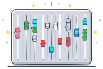 Colorful audio mixer console with faders for adjusting sound levels creative doodle illustration
