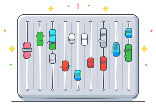 Colorful audio mixer console with faders for adjusting sound levels creative doodle illustration