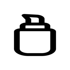 A simple black and white icon of a lotion bottle with a pump dispenser against a white background space