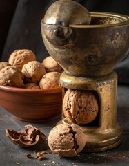 Vintage nutcracker with walnuts