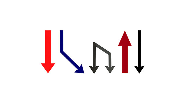 Chart increase decrease arrow icon set. Business growing chart with arrow. economy rise and decline symbol. upward or downward trend bar chart sign. profit and loss statistics
