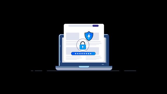 2D website or Cyber Security Animation &ndash; Laptop with Password Protection and Internet Safety Technology