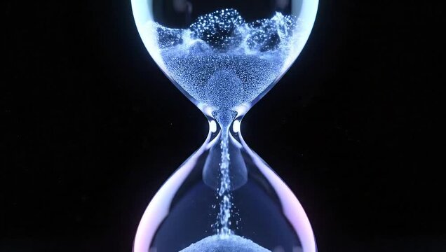 abstract glowing hourglass blue particles time flow concept