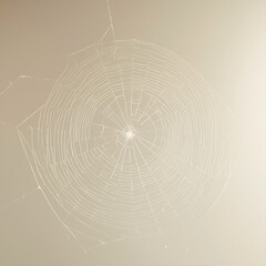 Obraz premium A delicate spider web with intricate strands, arranged in a circular pattern, stands out against a plain white background, showcasing its delicate and symmetrical design.