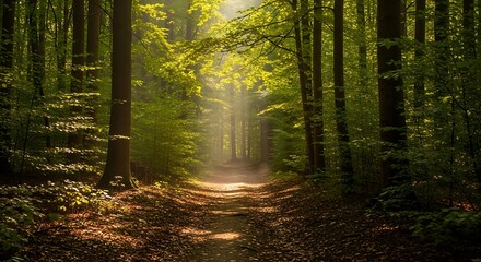 Naklejka premium Forest Path Sunbeams. (3)