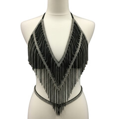 Beaded fringe halter top with chain detail isolated on transparent background