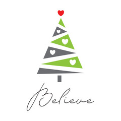 Christmas tree with watercolors and the inscription believe.