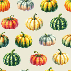 vector seamless pattern with colorful autumn pumpkins