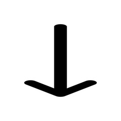 A simple black arrow pointing downwards with rounded edges on a plain white background in a vector graphic